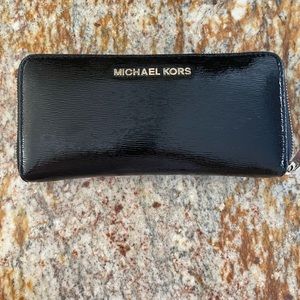 Large Michael Kors Black Patent Leather Wallet